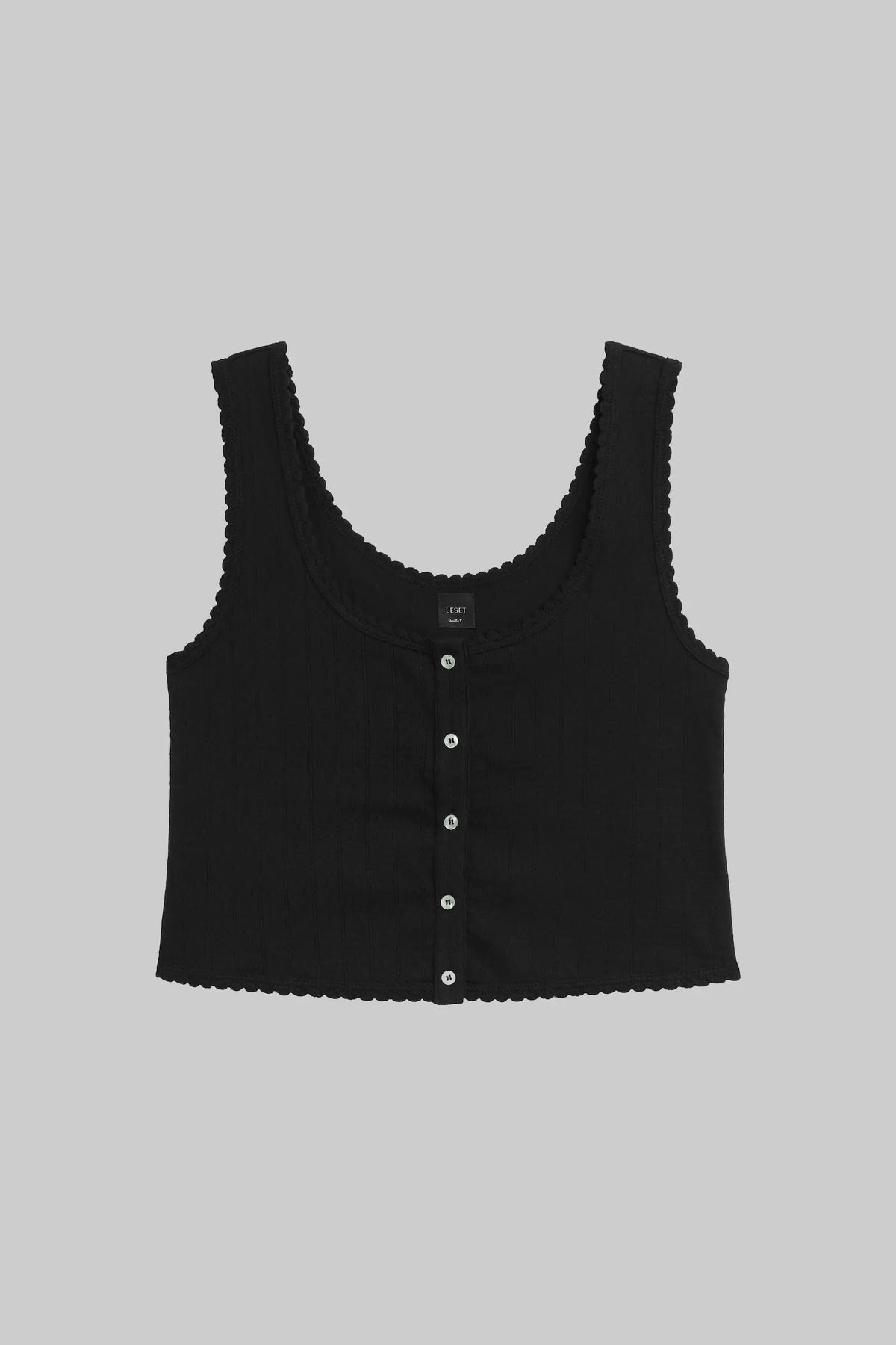 Pointelle Button Down Tank - Black - Image 2