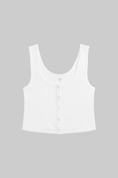 Pointelle Button Down Tank - White - Image 2