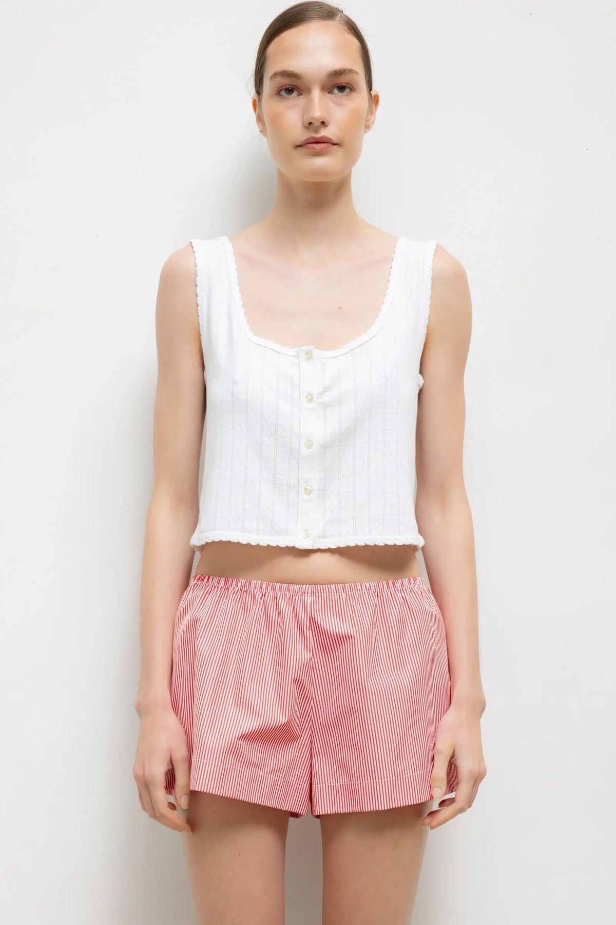Pointelle Button Down Tank - White - Image 1