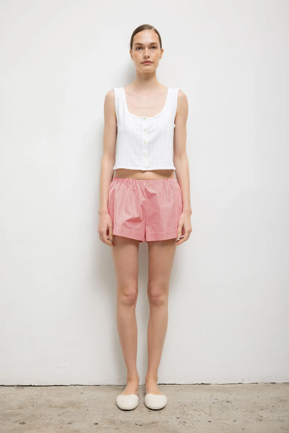Pointelle Button Down Tank - White - Image 3