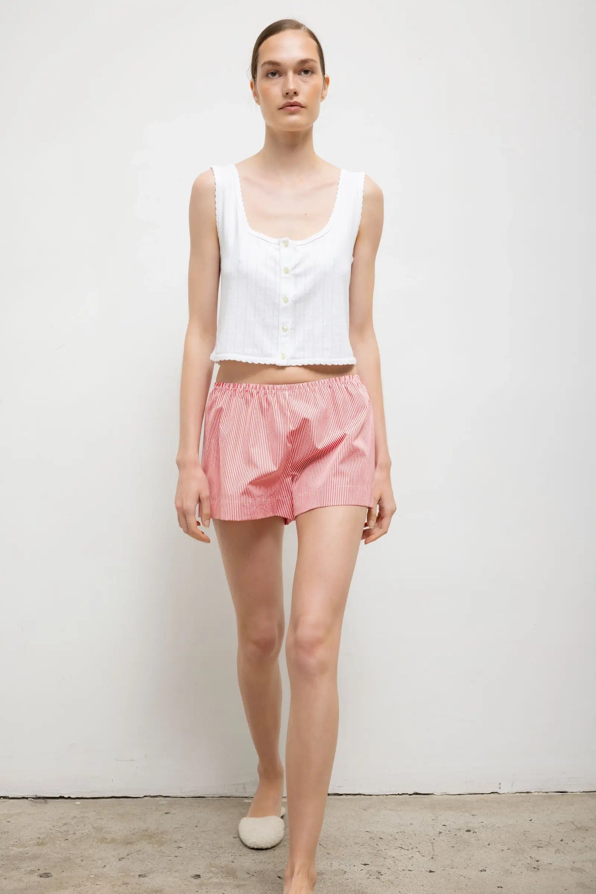 Pointelle Button Down Tank - White - Image 4