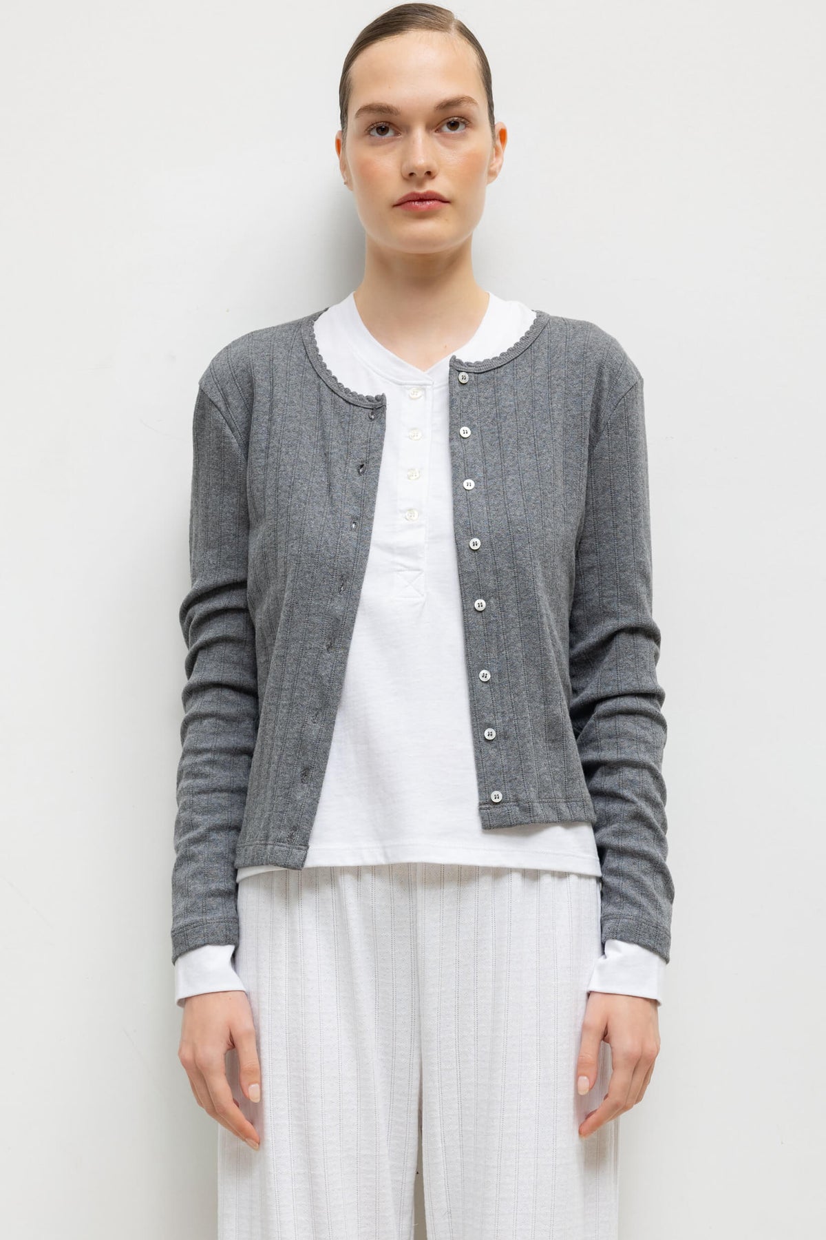 Pre-Order: Pointelle Classic Cardigan II - Granite - Image 1