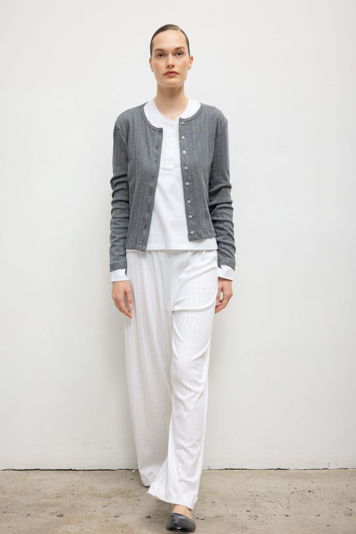Pre-Order: Pointelle Classic Cardigan II - Granite - Image 4