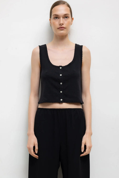 Pointelle Button Down Tank - Black - Image 1