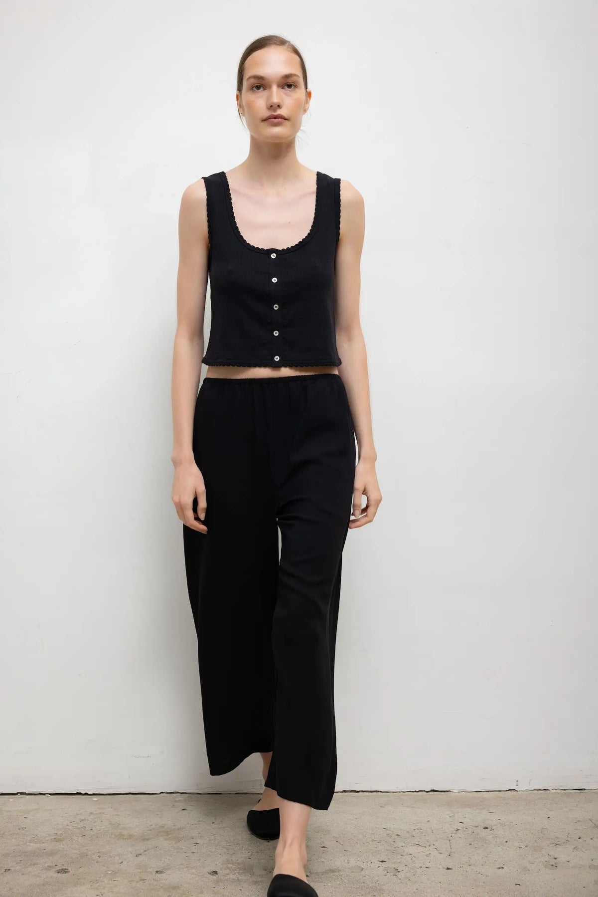 Pointelle Button Down Tank - Black - Image 4