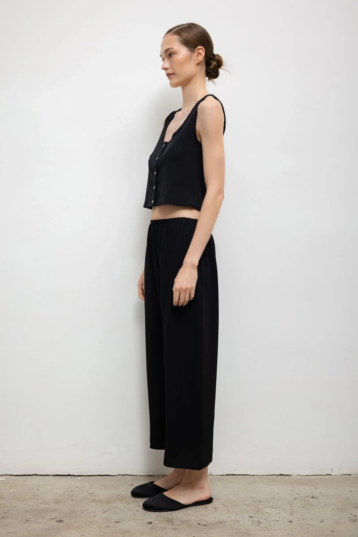 Pointelle Button Down Tank - Black - Image 6