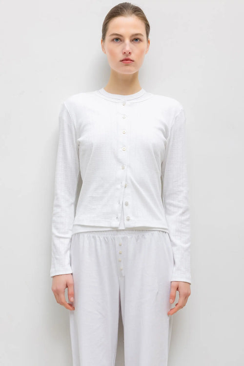 Pointelle Classic Cardigan II - White - Image 1
