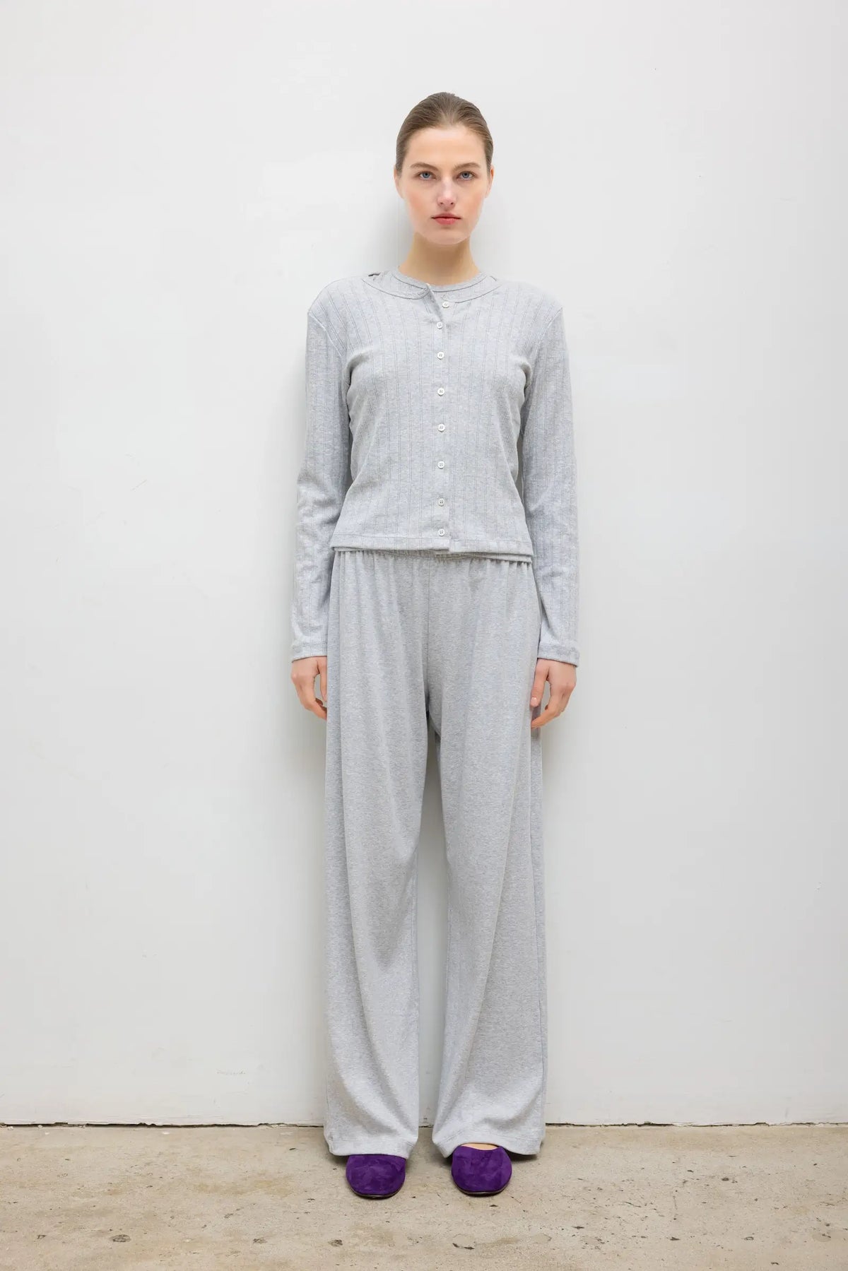 Pointelle Classic Cardigan II - Light Grey Melange - Image 2