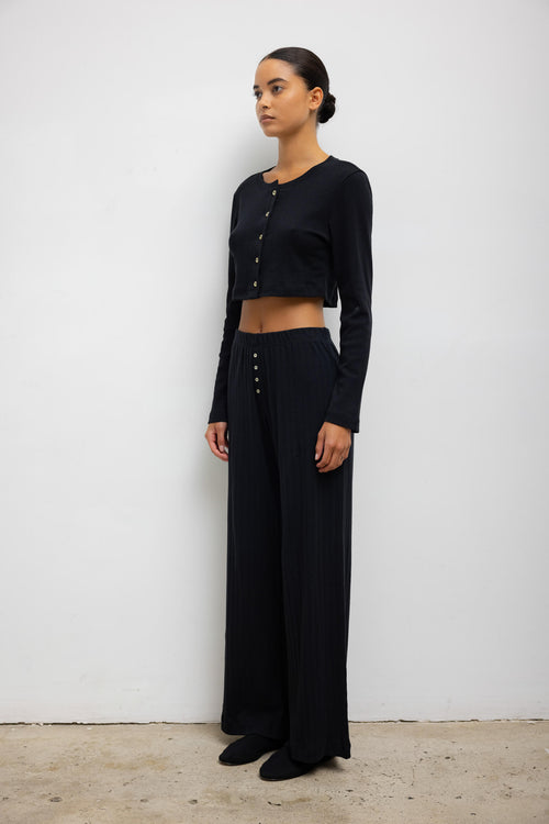 Pointelle Crop Cardigan - Black - Image 6