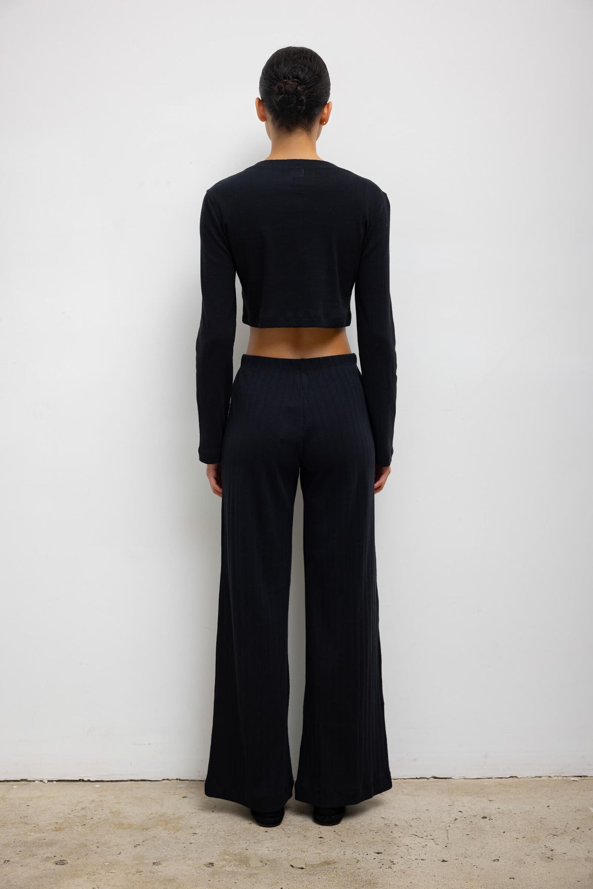 Pointelle Crop Cardigan - Black - Image 7