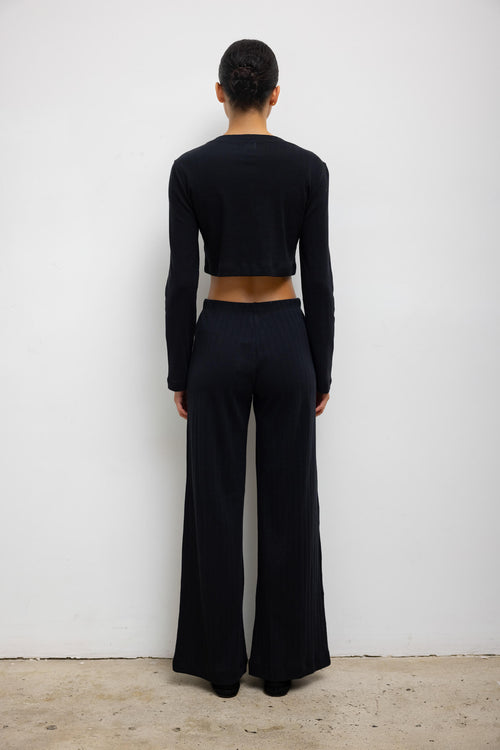 Pointelle Crop Cardigan - Black - Image 7