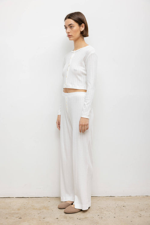 Pointelle Crop Cardigan - White - Image 6