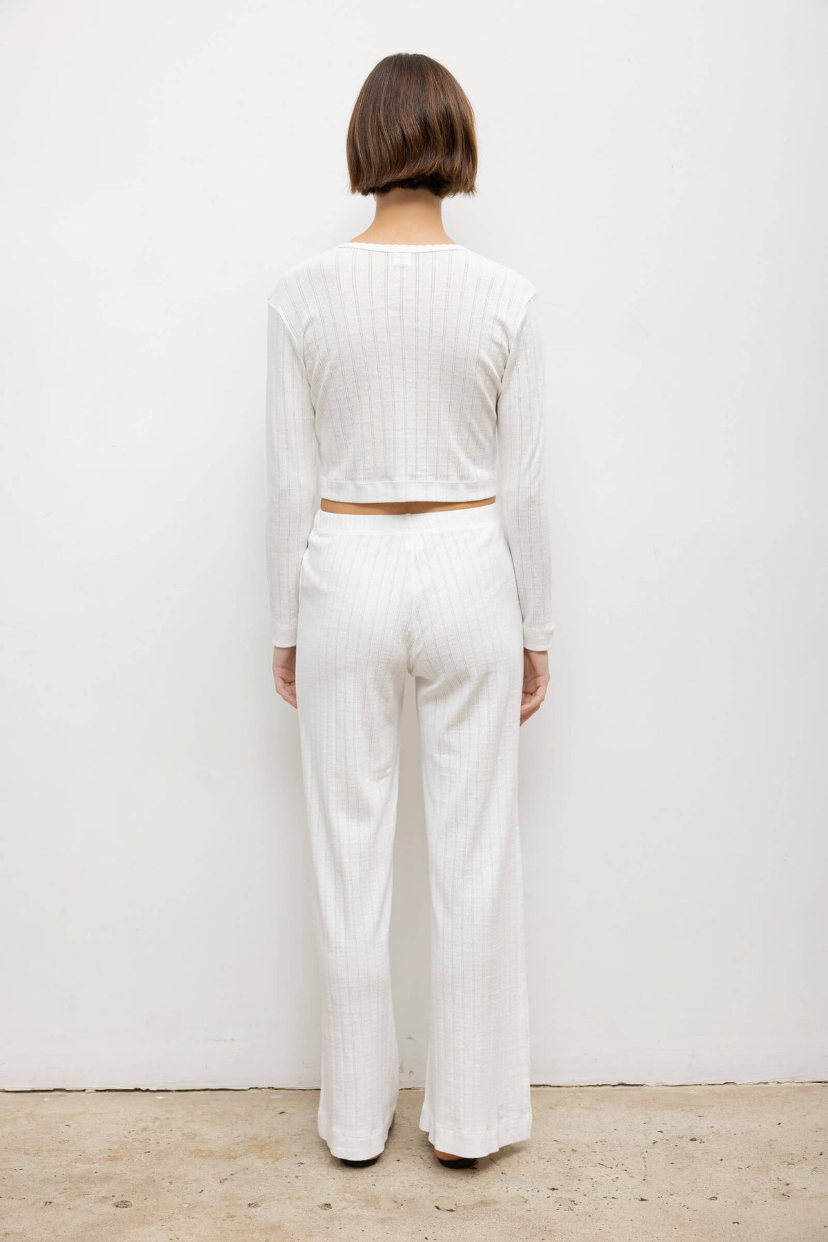 Pointelle Crop Cardigan - White - Image 7