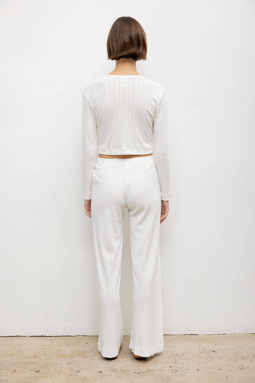 Pointelle Crop Cardigan - White - Image 7