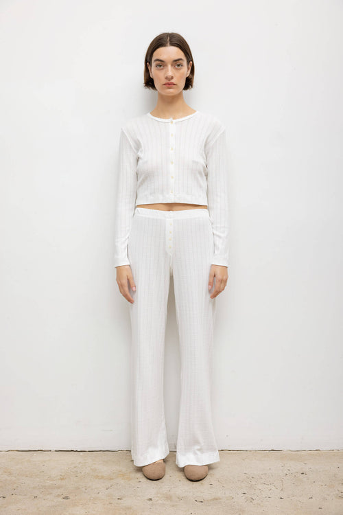 Pointelle Crop Cardigan - White - Image 3