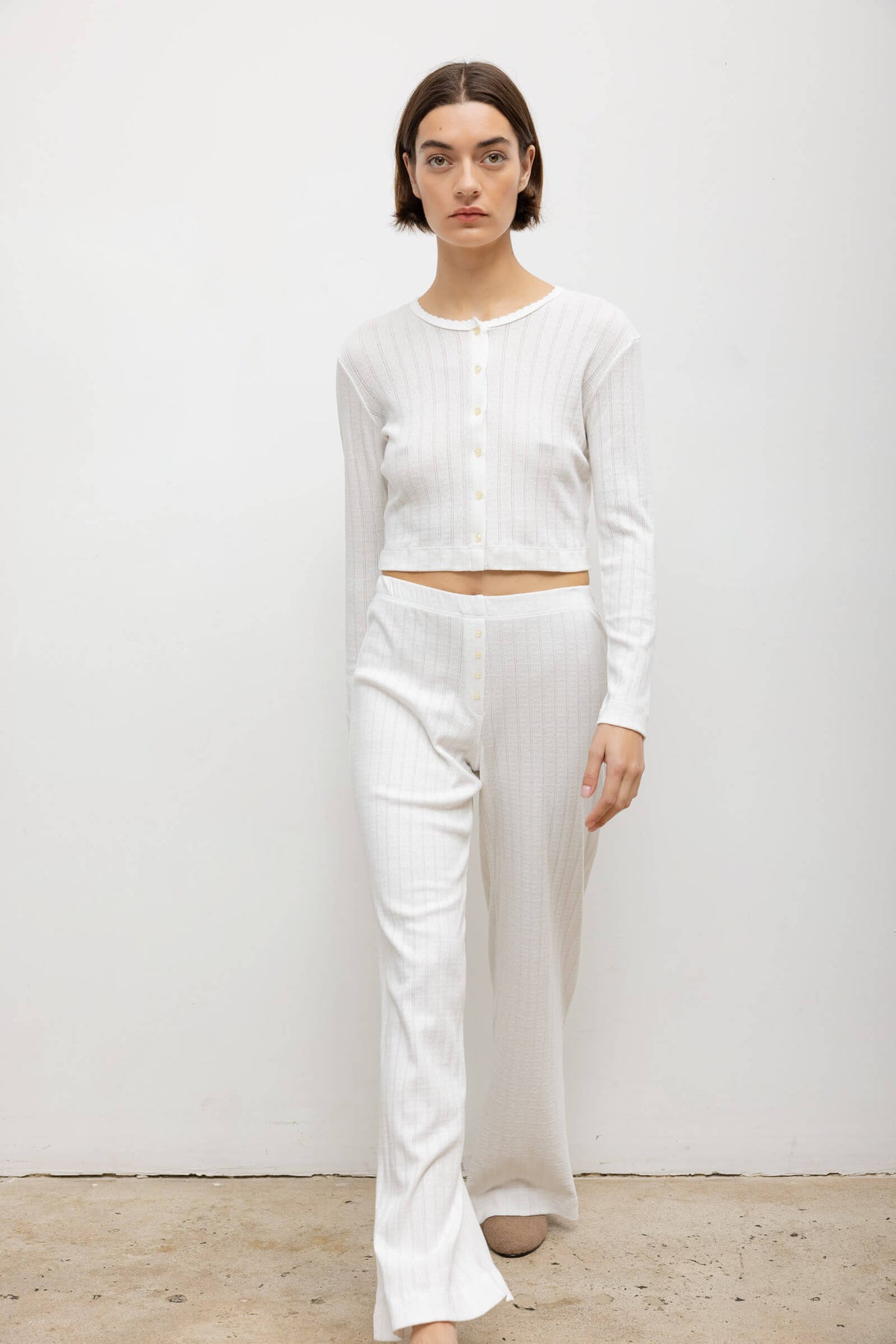 Pointelle Crop Cardigan - White - Image 4