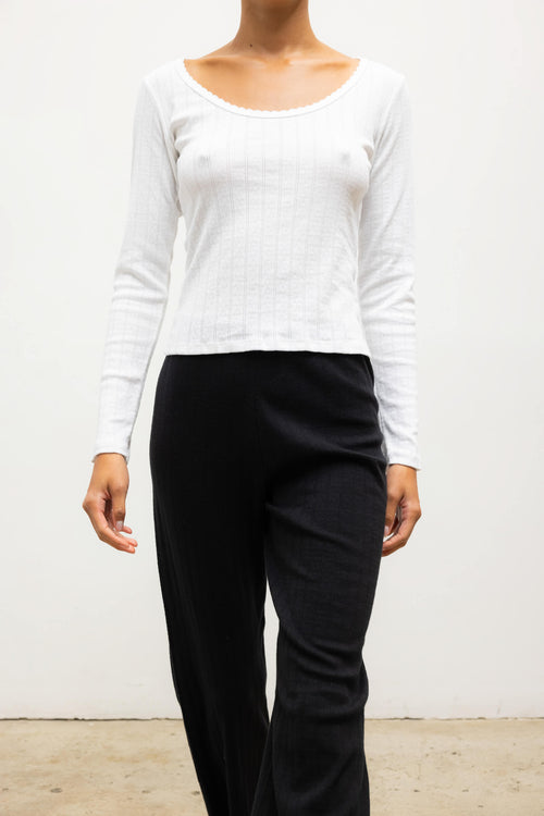 Pointelle Crop Wide Leg Pant - Black - Image 4