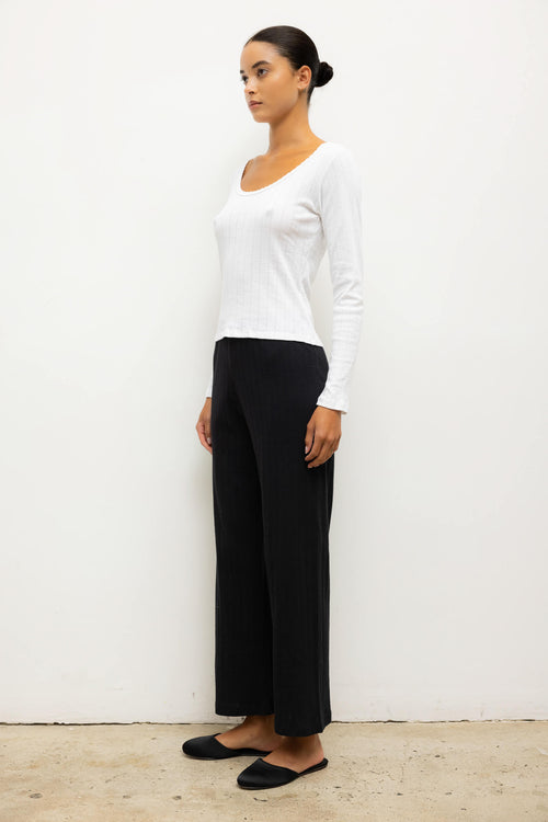 Pointelle Crop Wide Leg Pant - Black - Image 5