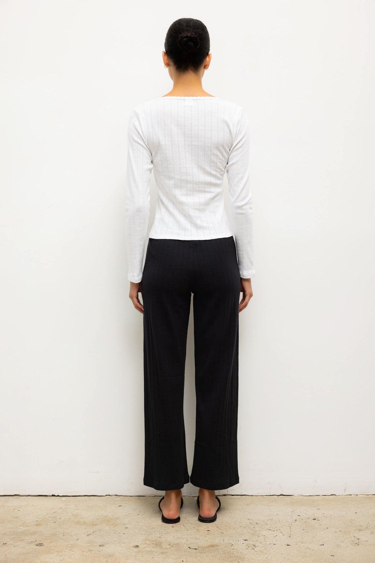 Pointelle Crop Wide Leg Pant - Black - Image 6