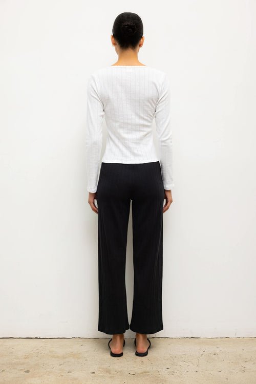Pointelle Crop Wide Leg Pant - Black - Image 6
