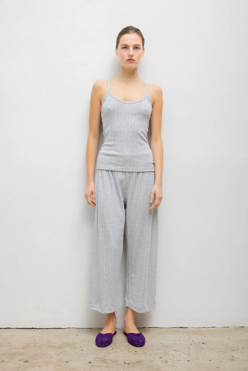 Pointelle Crop Wide Leg Pant - Light Grey Melange - Image 1