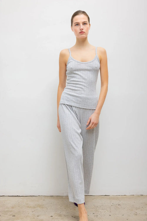 Pointelle Crop Wide Leg Pant - Light Grey Melange - Image 3