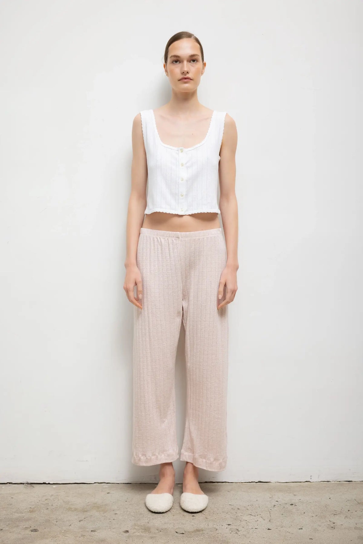 Pointelle Crop Wide Leg Pant - Petal Melange - Image 1