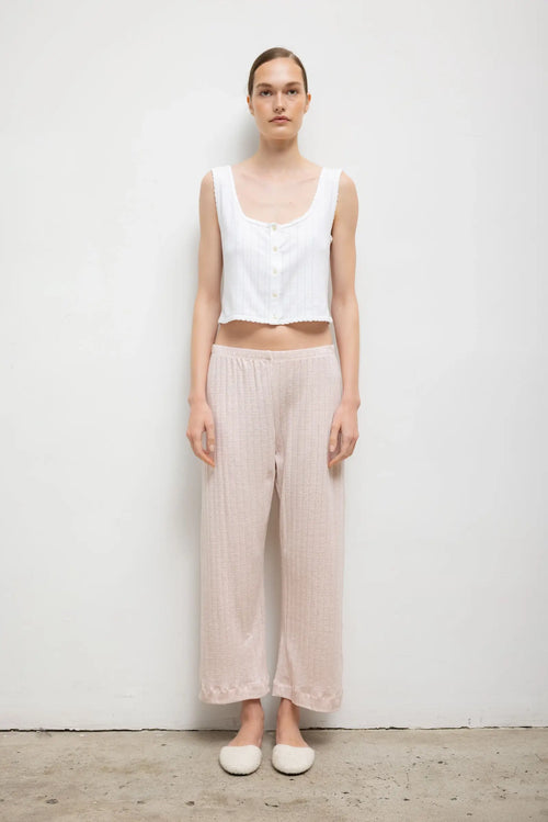 Pointelle Crop Wide Leg Pant - Petal Melange - Image 1