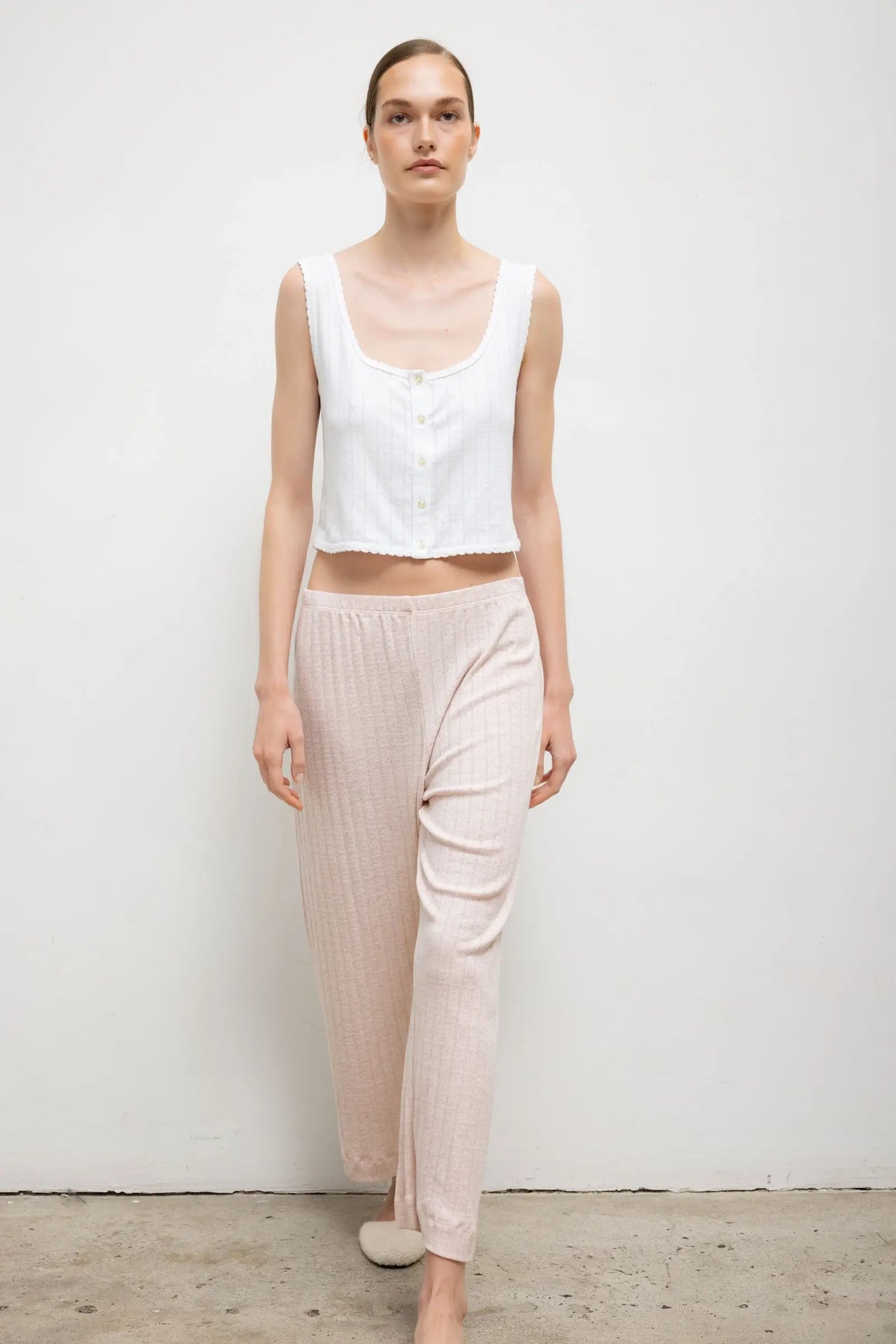 Pointelle Crop Wide Leg Pant - Petal Melange - Image 3