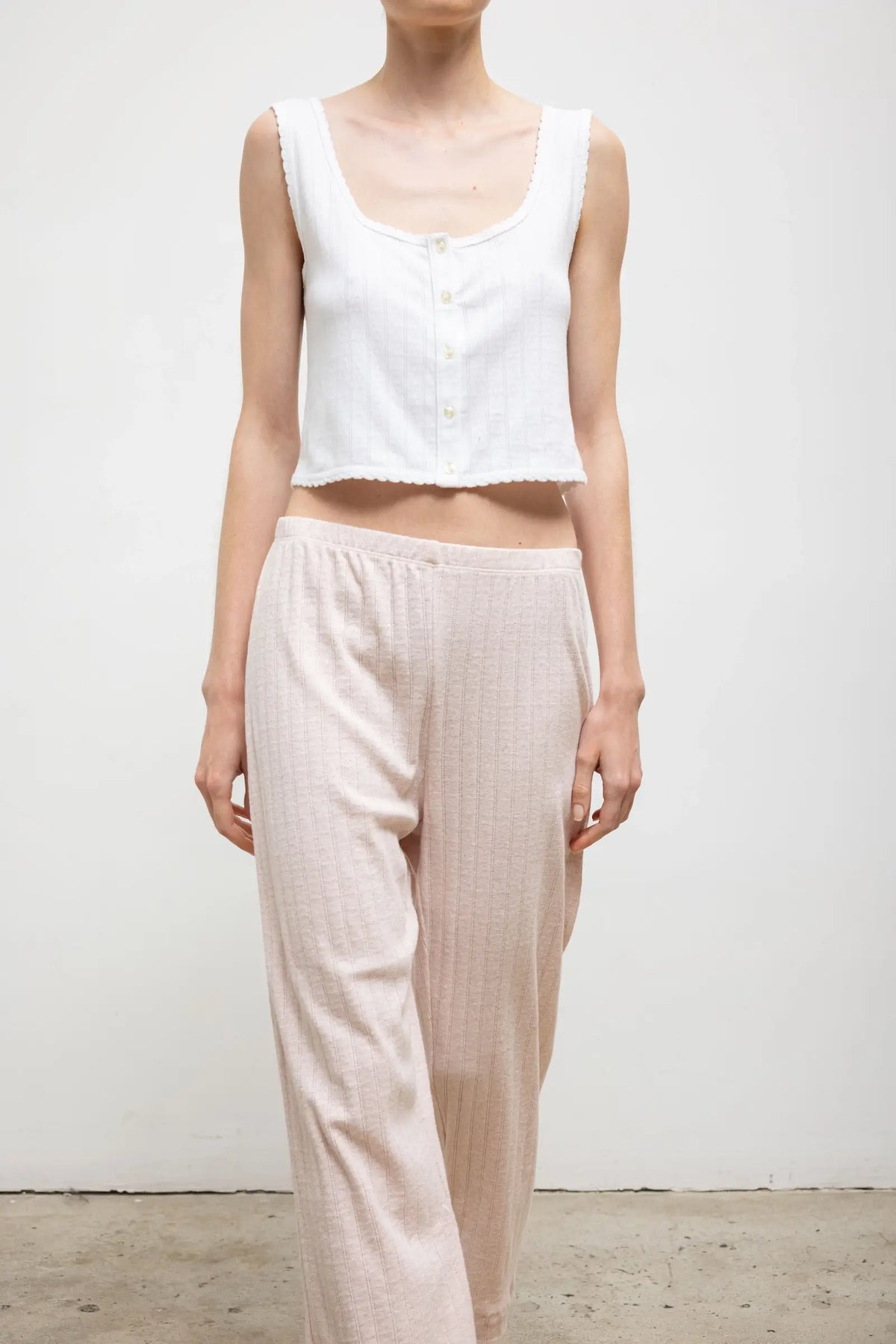 Pointelle Crop Wide Leg Pant - Petal Melange - Image 4