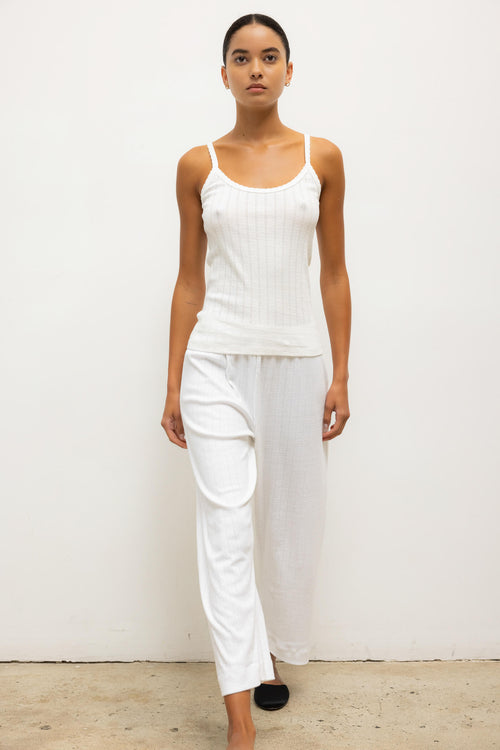 Pointelle Crop Wide Leg Pant - White - Image 3