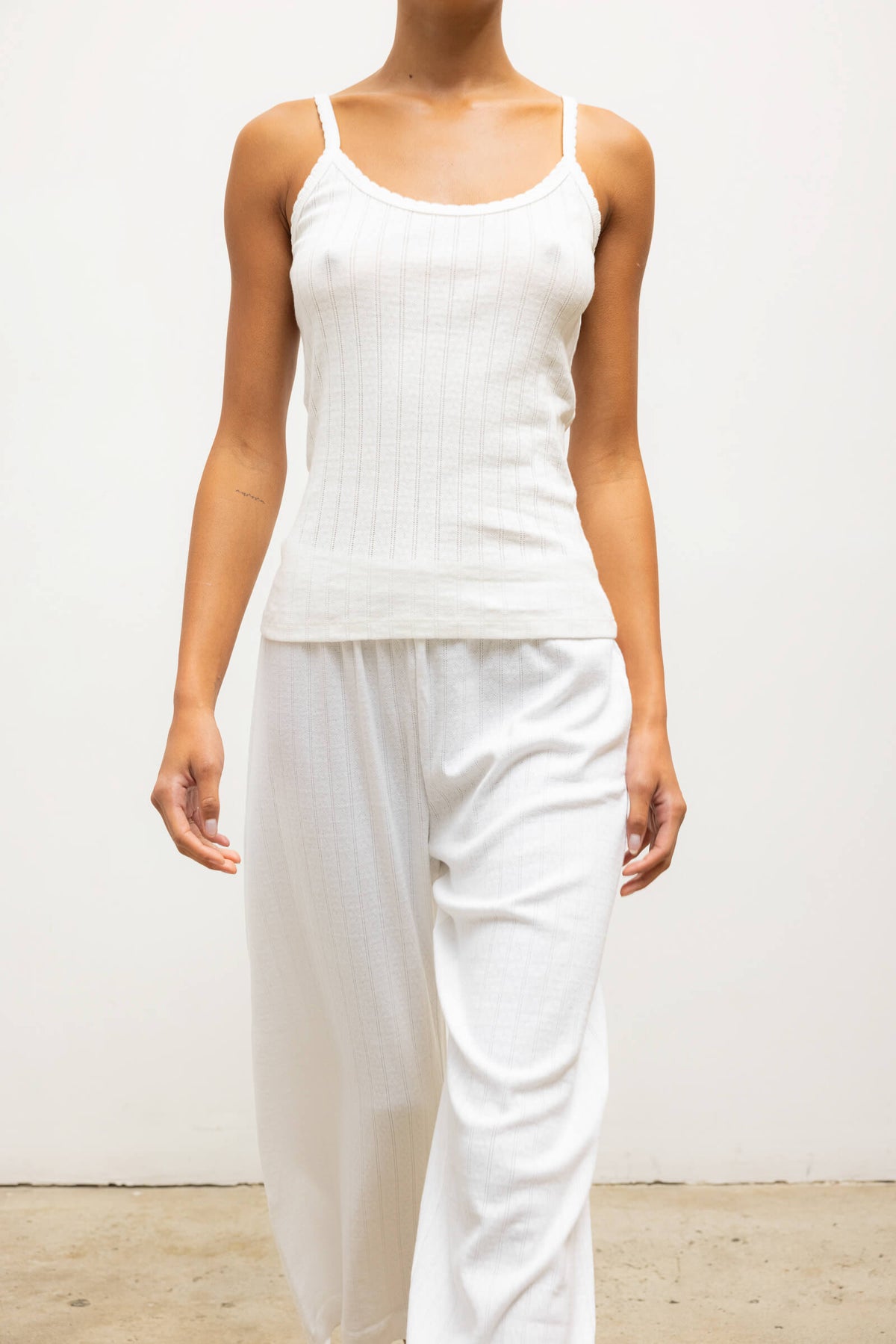 Pointelle Crop Wide Leg Pant - White - Image 4