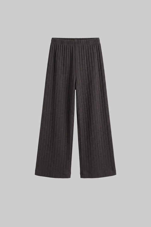 Pointelle Crop Wide Leg Pant - Hickory Melange - Image 2