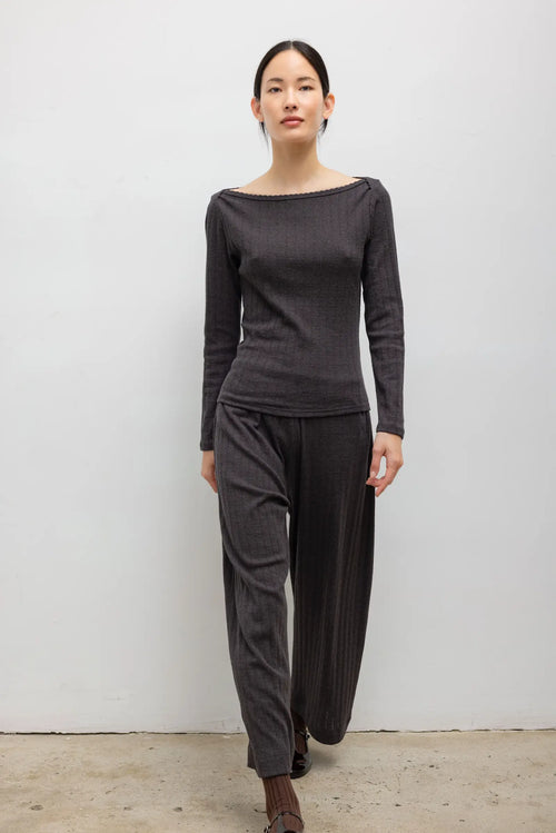 Pointelle Crop Wide Leg Pant - Hickory Melange - Image 3