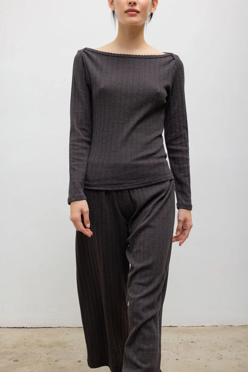 Pointelle Crop Wide Leg Pant - Hickory Melange - Image 4