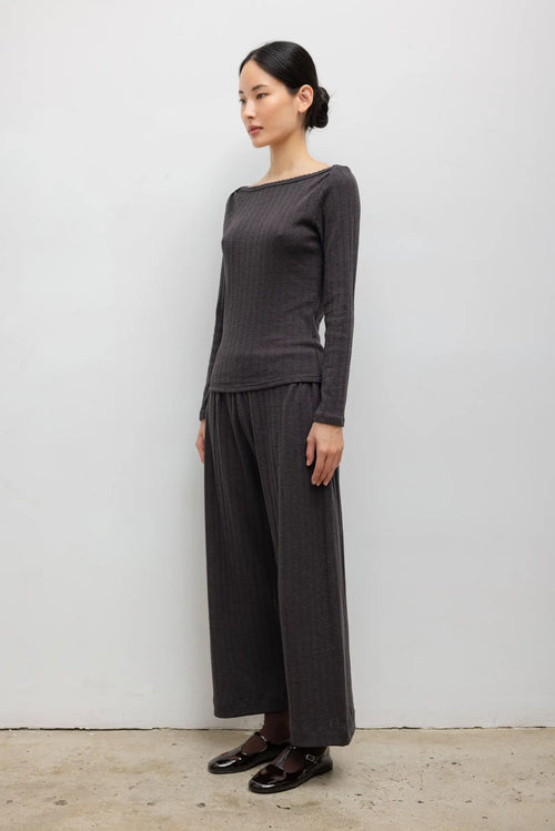 Pointelle Crop Wide Leg Pant - Hickory Melange - Image 5