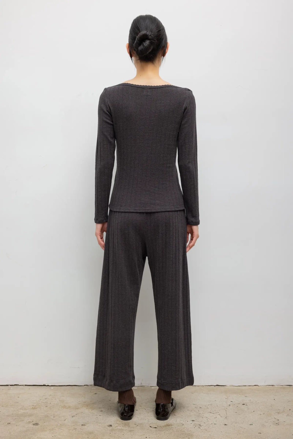 Pointelle Crop Wide Leg Pant - Hickory Melange - Image 6