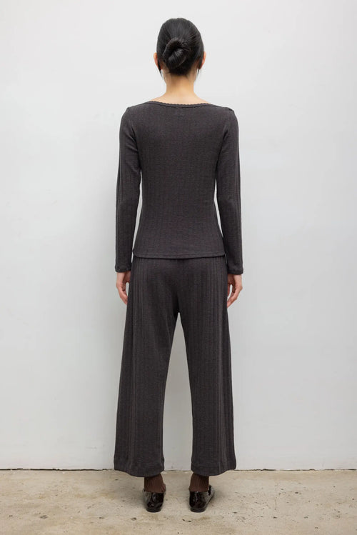 Pointelle Crop Wide Leg Pant - Hickory Melange - Image 6