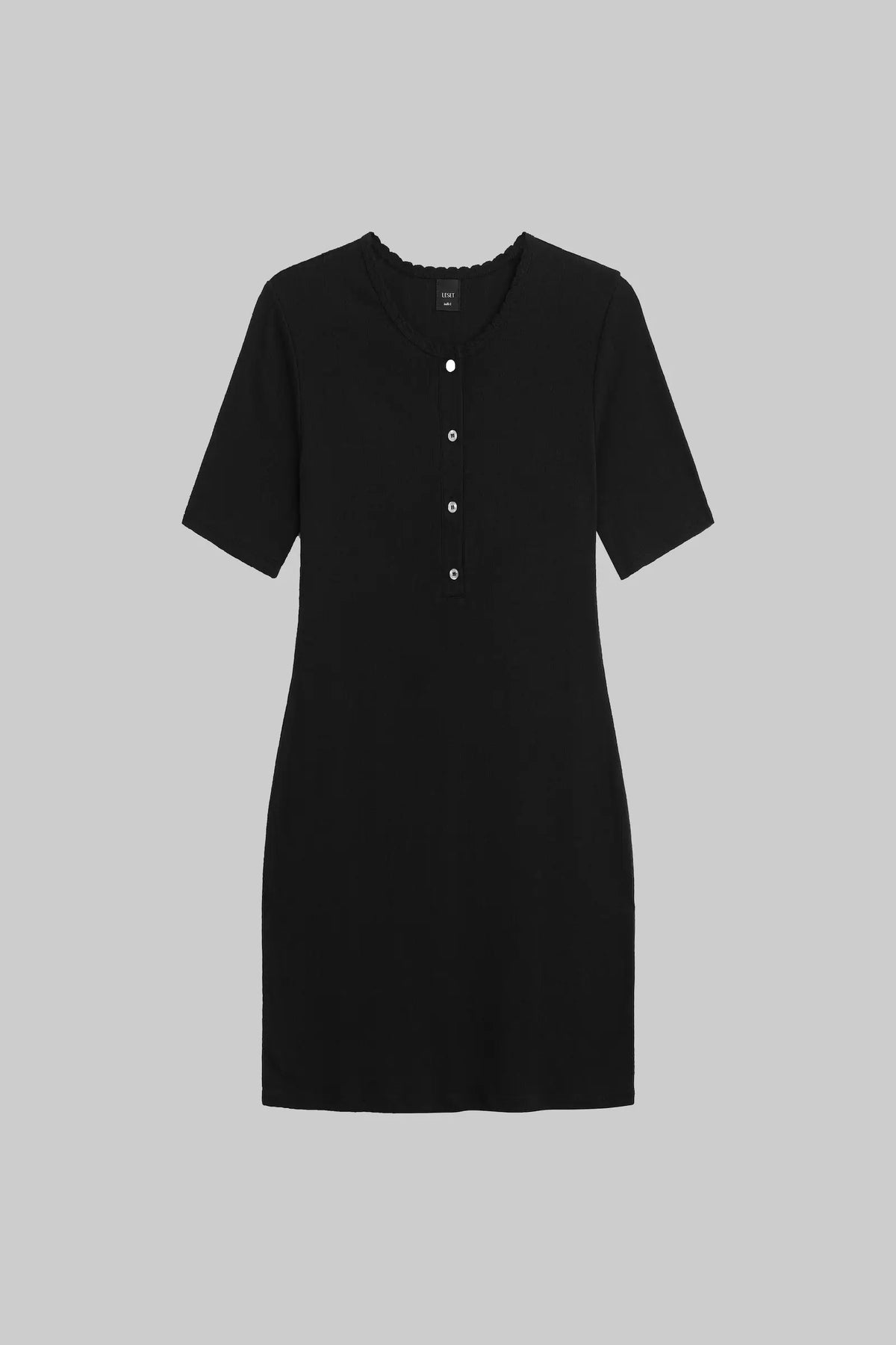 Pointelle Henley Mini Dress - Black - Image 2