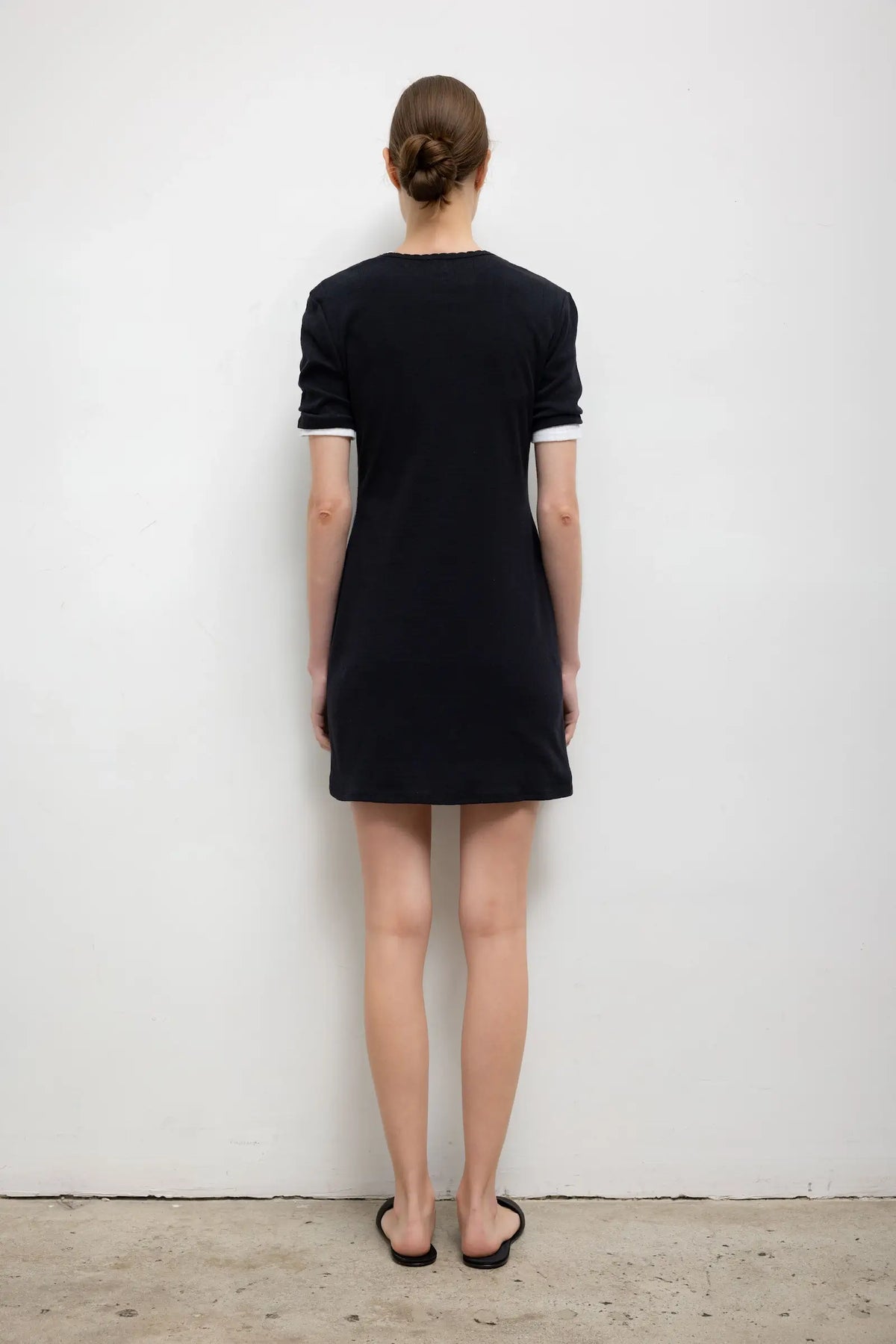 Pointelle Henley Mini Dress - Black - Image 6