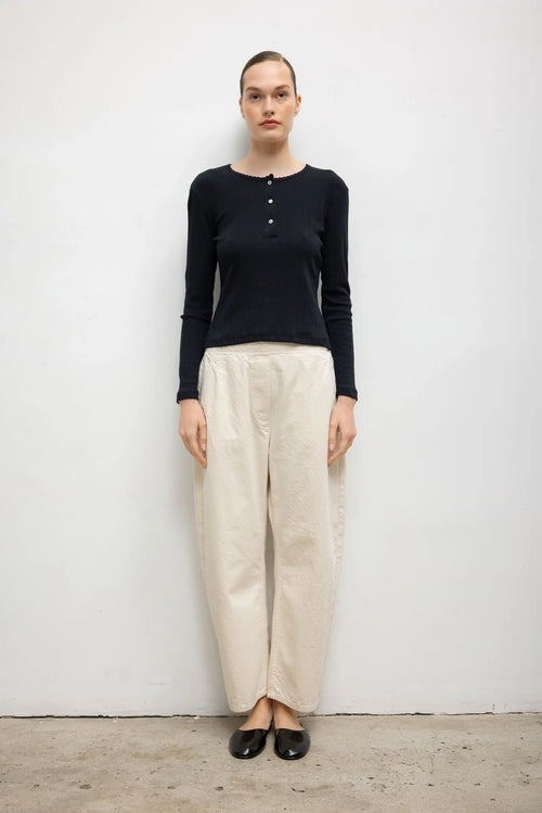 Pointelle Long Sleeve Henley - Black - Image 3