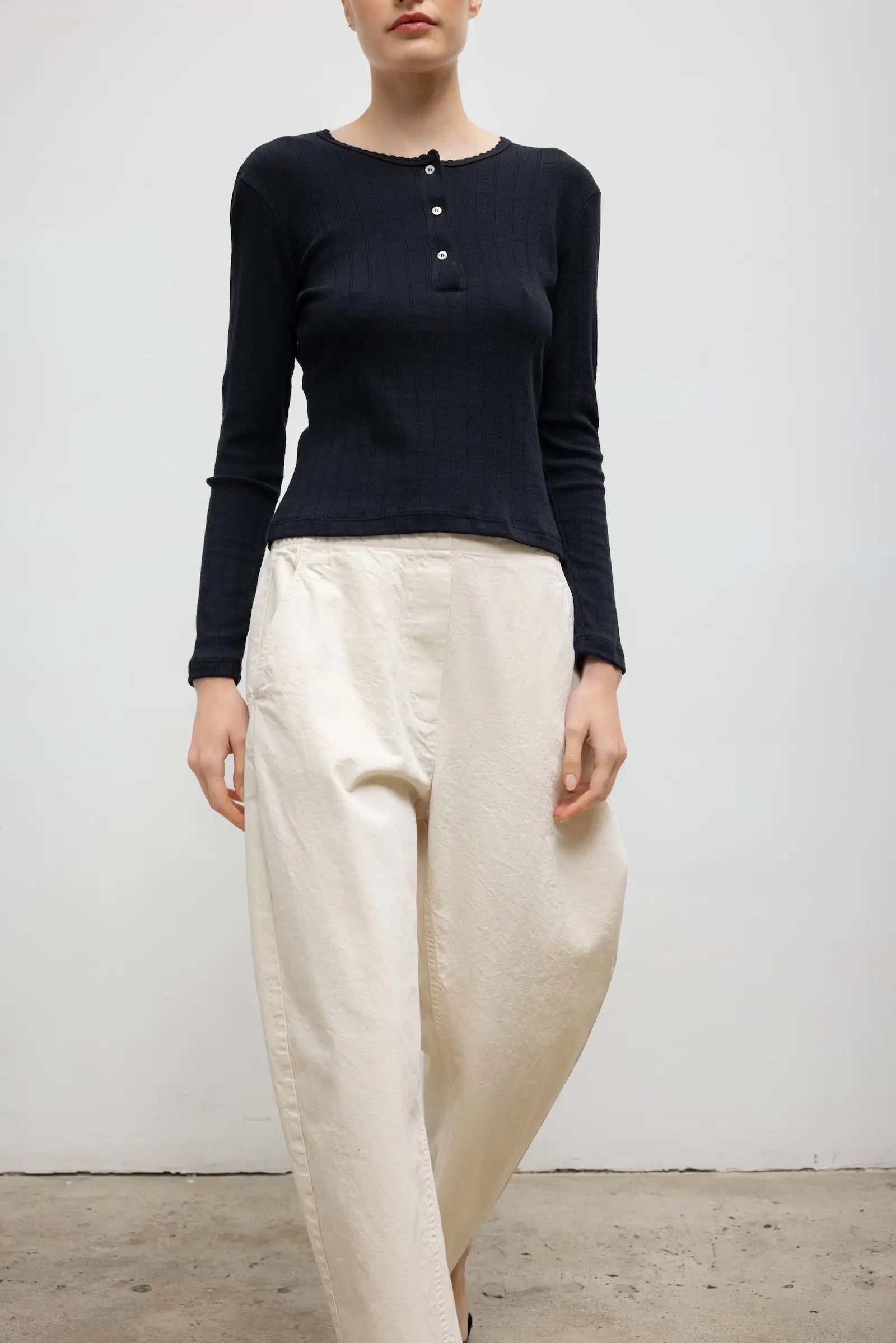 Pointelle Long Sleeve Henley