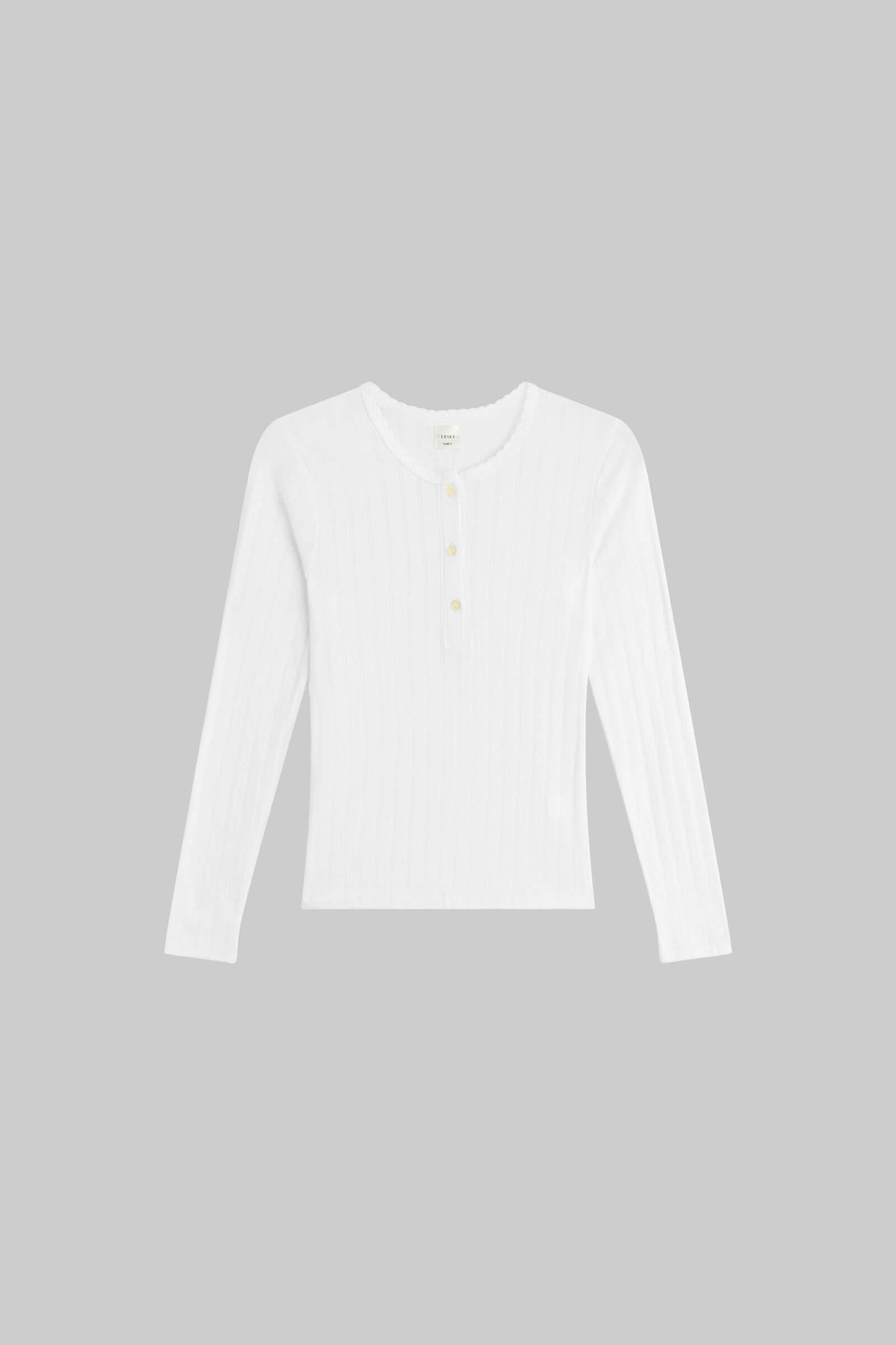 Pointelle Long Sleeve Henley - White - Image 2