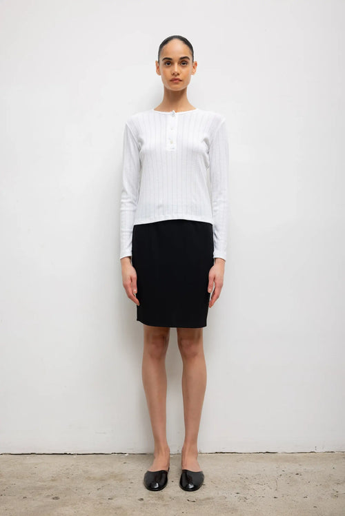 Pointelle Long Sleeve Henley - White - Image 3