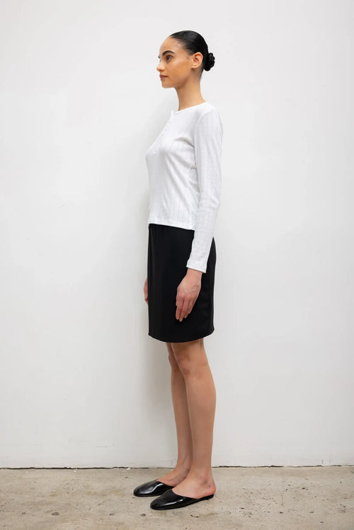 Pointelle Long Sleeve Henley - White - Image 6