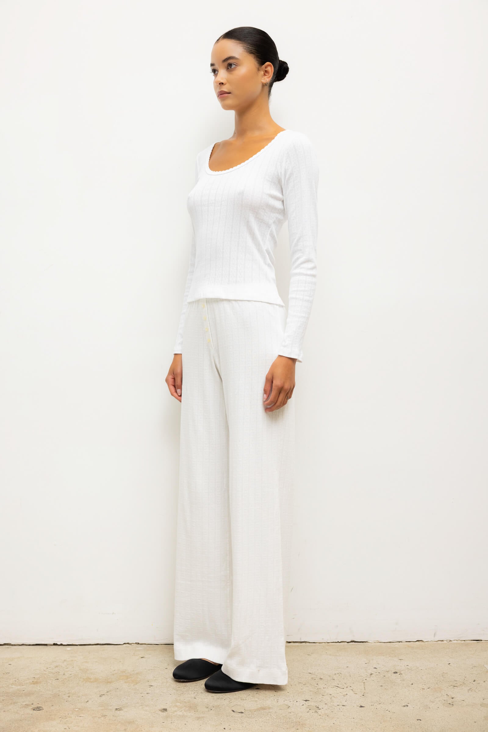 Pointelle Long Sleeve Scoop Neck