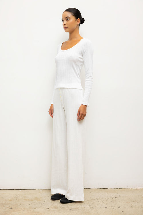 Pointelle Long Sleeve Scoop Neck - White - Image 6