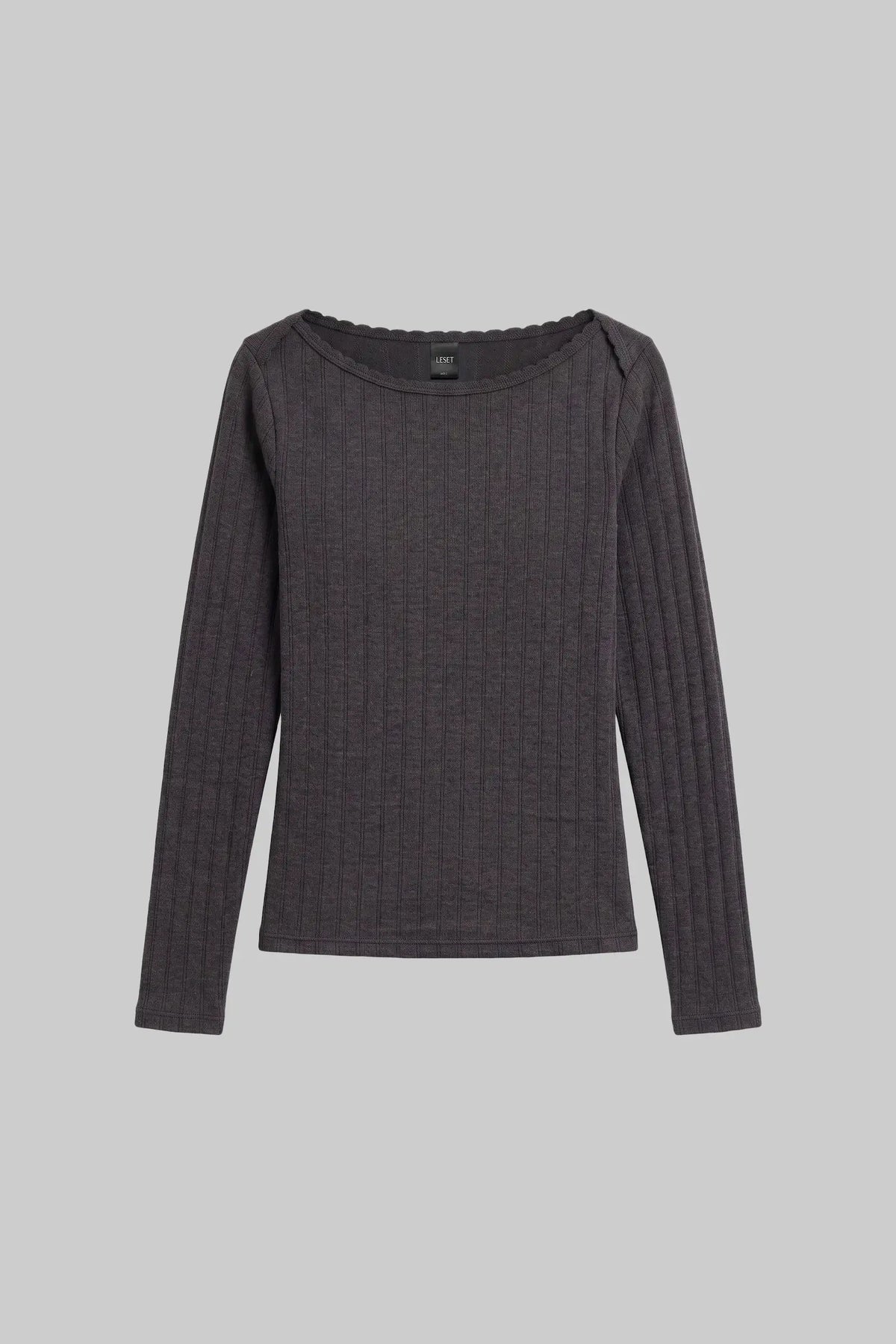 Pointelle Long Sleeve Bateau Top - Hickory Melange - Image 2