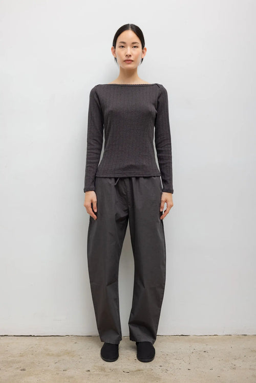 Pointelle Long Sleeve Bateau Top - Hickory Melange - Image 3