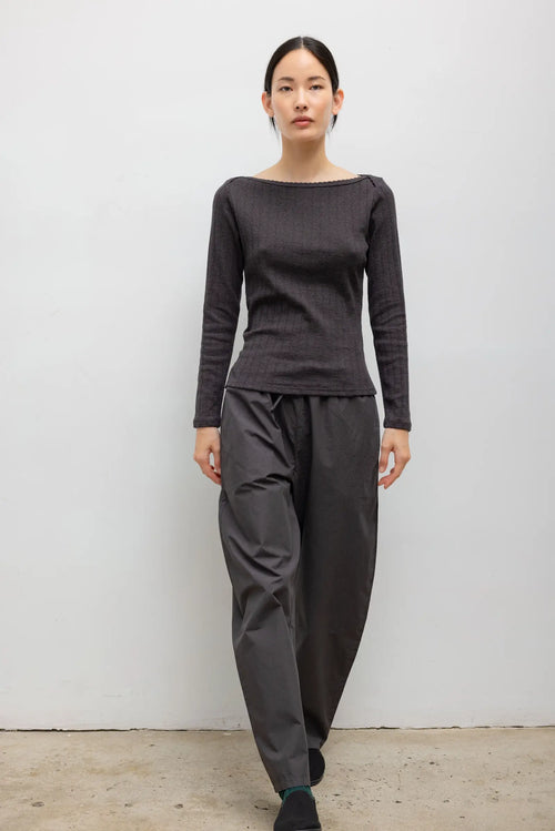 Pointelle Long Sleeve Bateau Top - Hickory Melange - Image 4